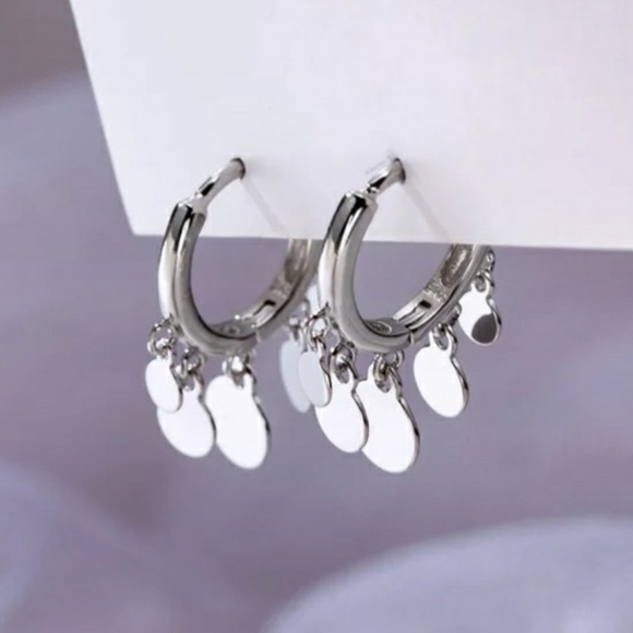 SILVER Dainty Delicate Shimmering Coin Small Sterling Huggie Hoop Disc Eโฆ - Picture 4 of 7